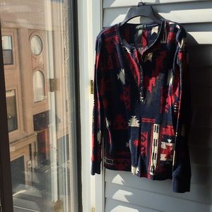 Red cream blue print cotton Ralph Lauren top